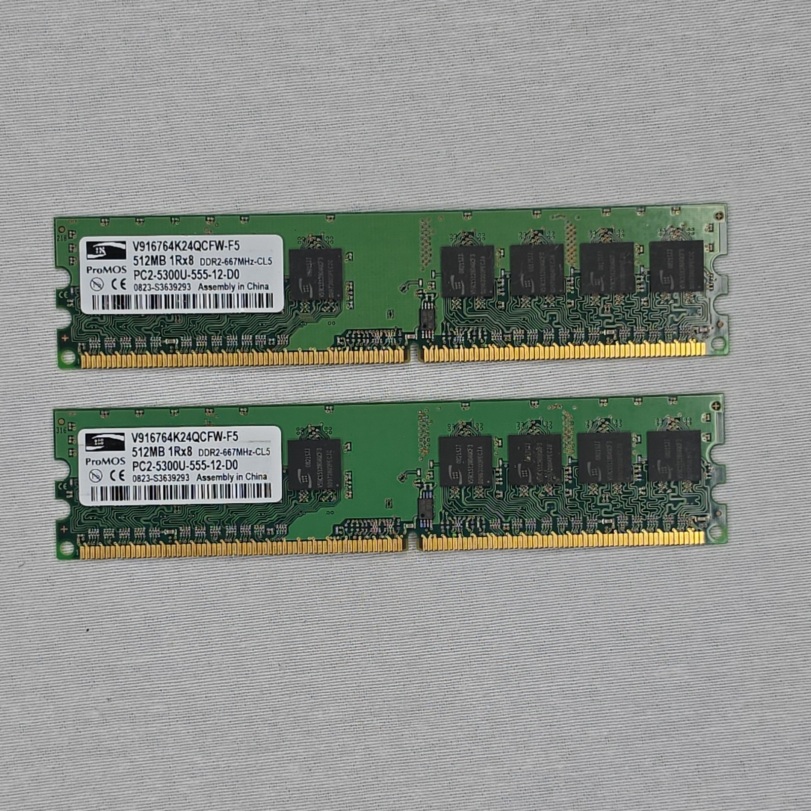 ProMOS 1GB (2x512MB) DDR2-667 CL5 DIMM PC2-5300U 240-Pin V916764K24QCFW-F5