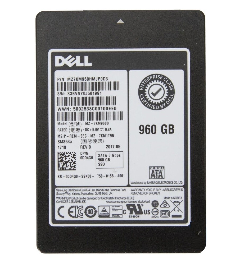 Samsung SM863a 960GB SSD DELL 6Gbps Solid State Drive MZ-7KM960B MZ7KM960HMHQ0D3