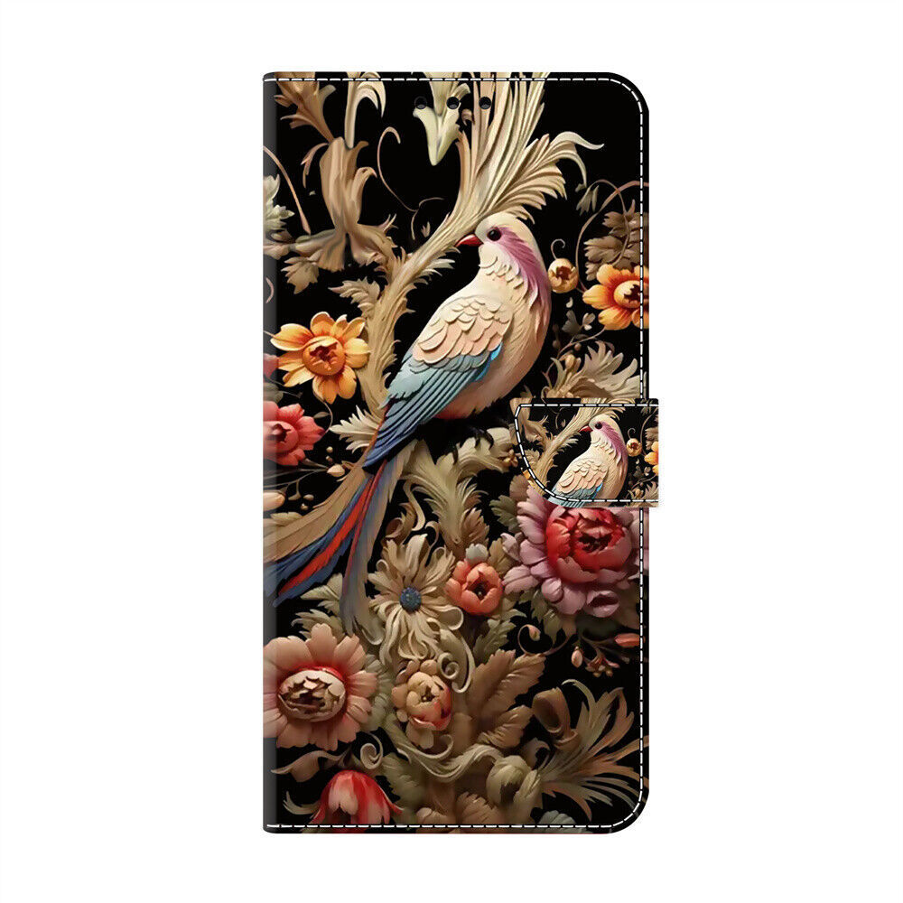 Flower Bird Robot Card Wallet Cover Case For S9 S10 S8 Plus S7 Edge S10 Lite