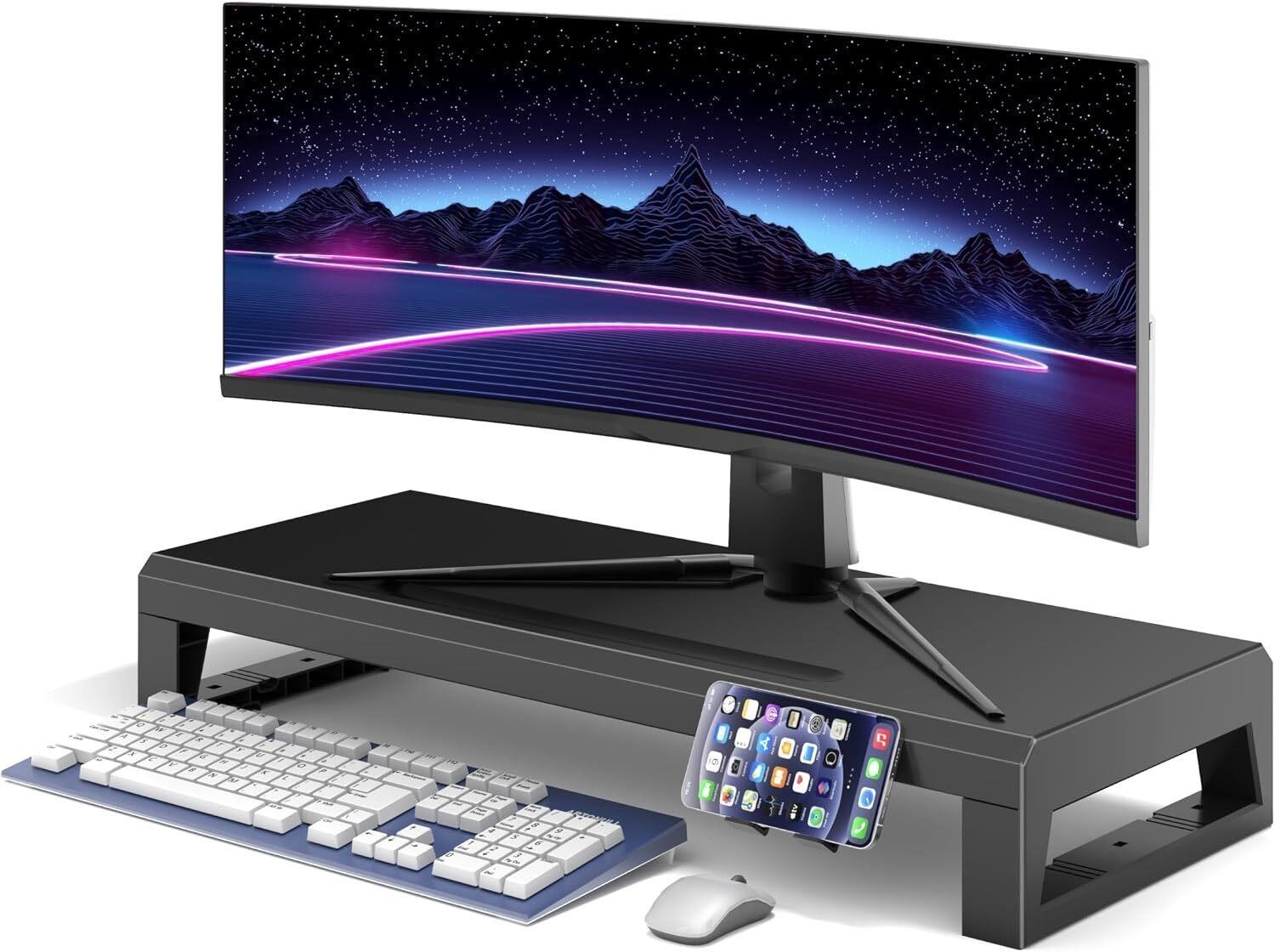 GECKOSTROLL Computer Monitor Stand Desk Riser 21.6" Metal Laptop Base Black Stan