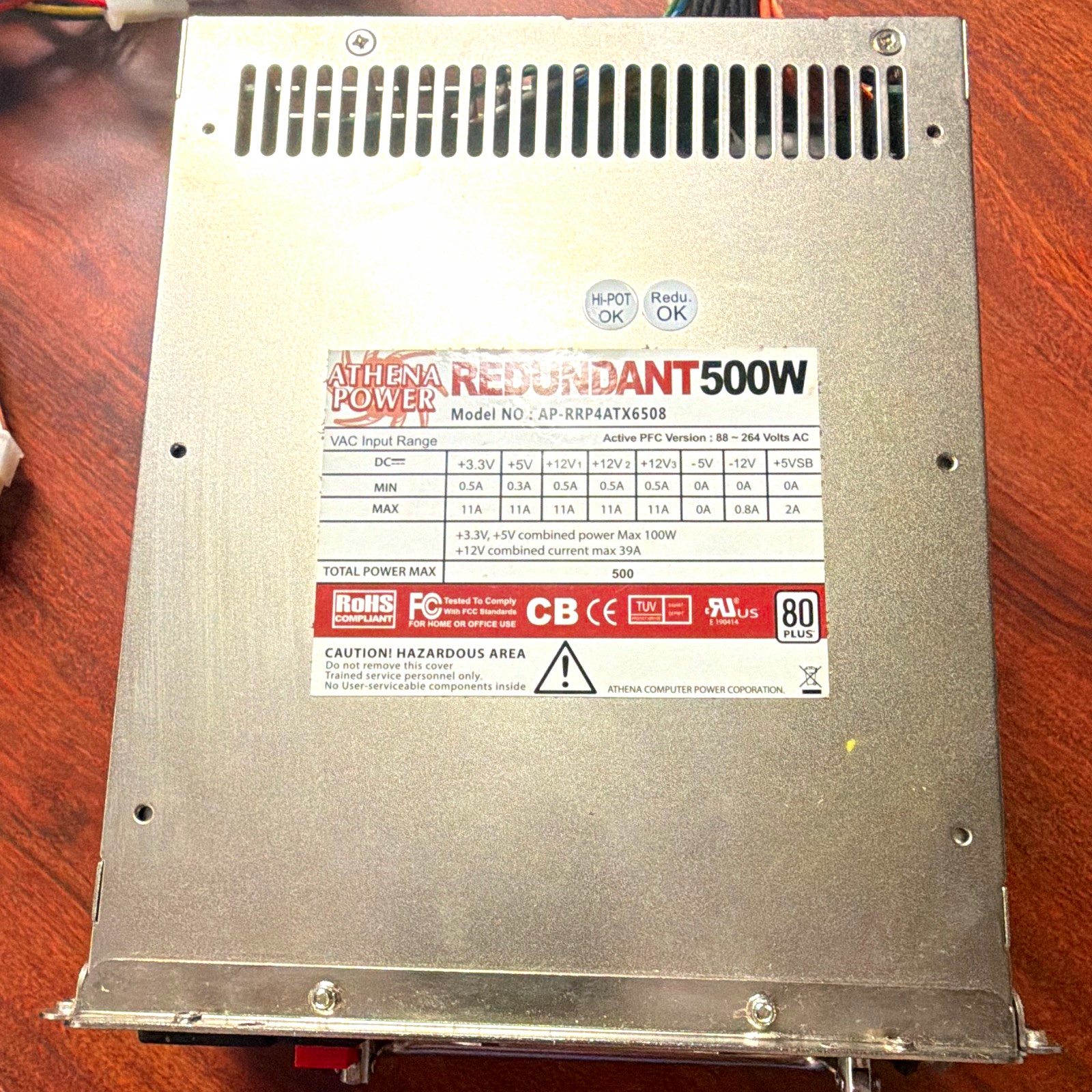 Athena Power Redundant 500W ATX PSU 80 PLUS Silver 24-Pin AP-RRP4ATX6508