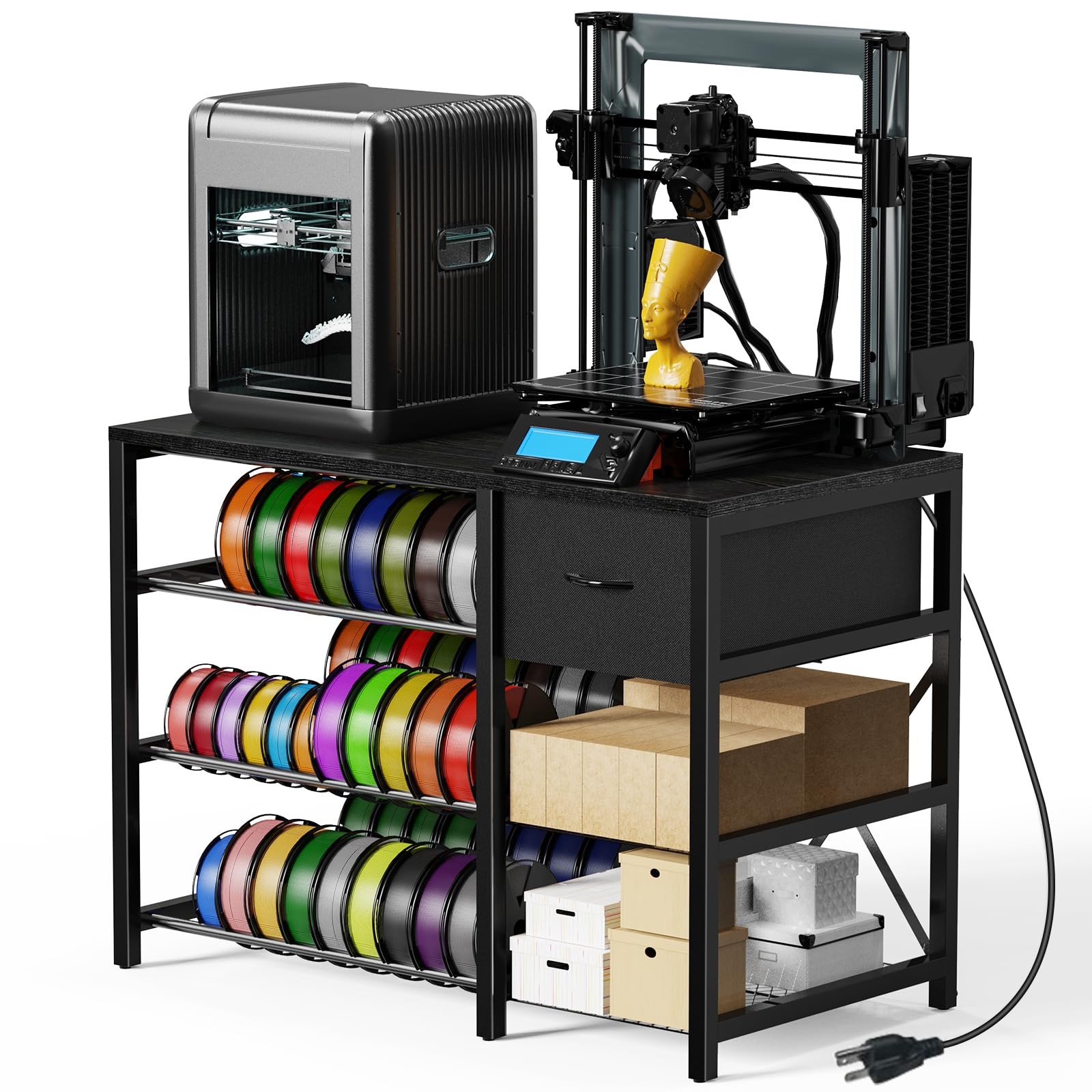 GUULIBERA 3D Printer Stand with Filament Storage Rack, Black 3D Printer Table...