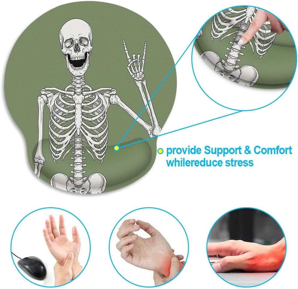 Britimes Ergonomic Mouse Pad with Wrist Support Green Human Skeleton Skull Non-S