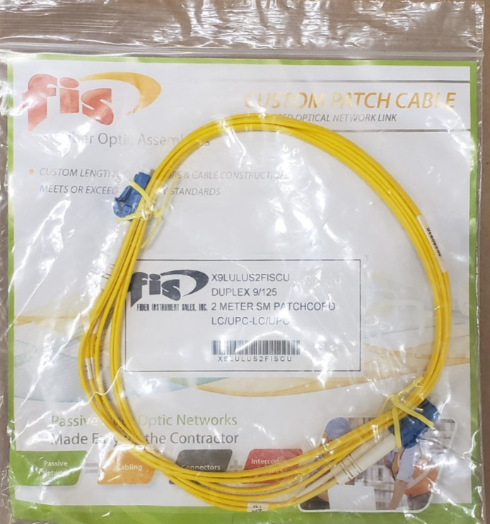 FIS X9LULUS2FISCU Fiber Patch Cable, LC/UPC-LC/UPC, 2 meters, 1.6mm, Dimplex, SM