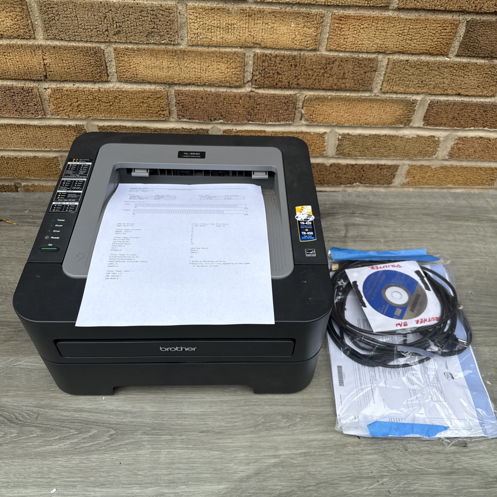 Brother HL-2240 Monochrome Laser Printer W/ USB Cord TESTED - SEE REPORTS