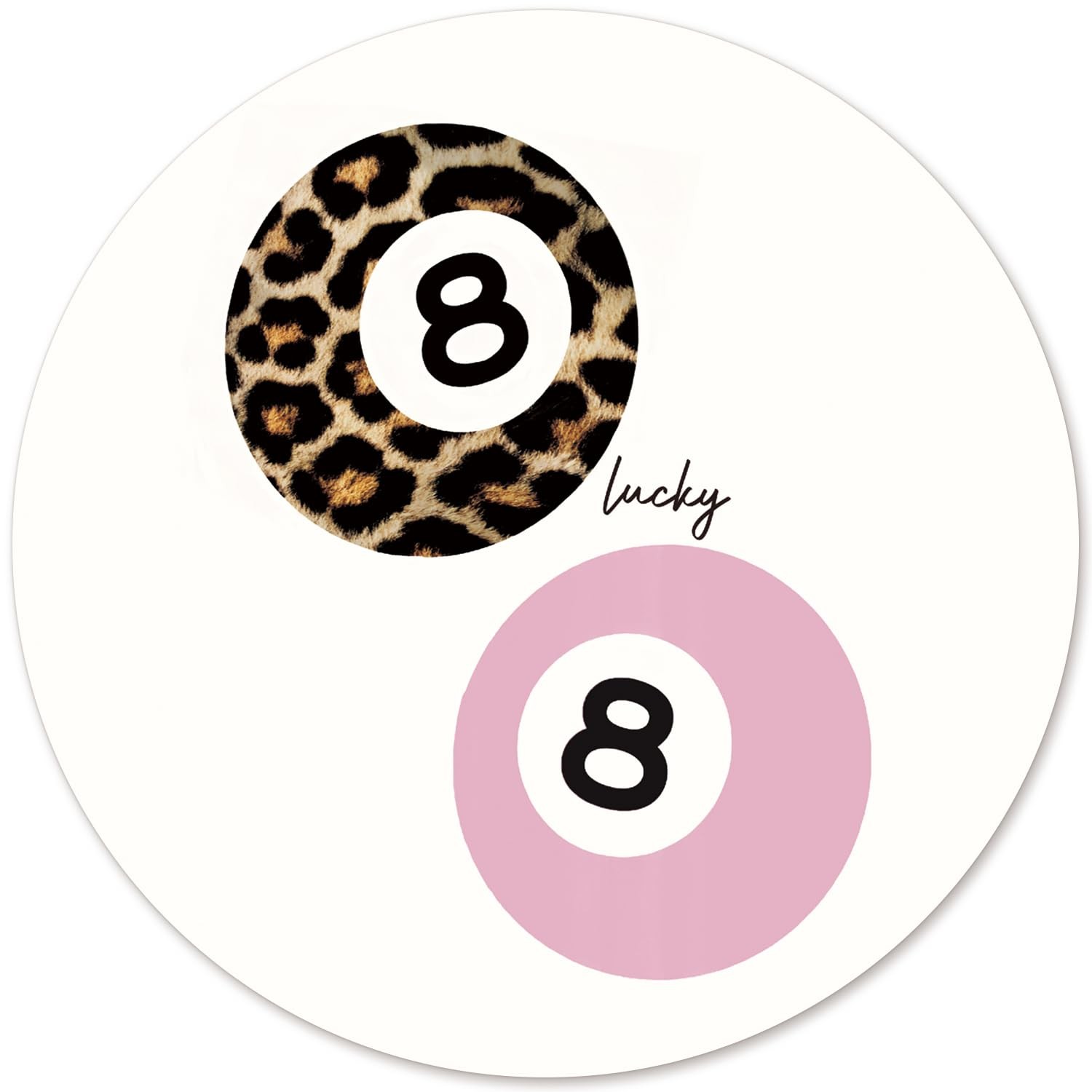 Pink Leopard Lucky 8 Ball Round Mouse Pad Coquette NonSlip 8.7x8.7 Inch