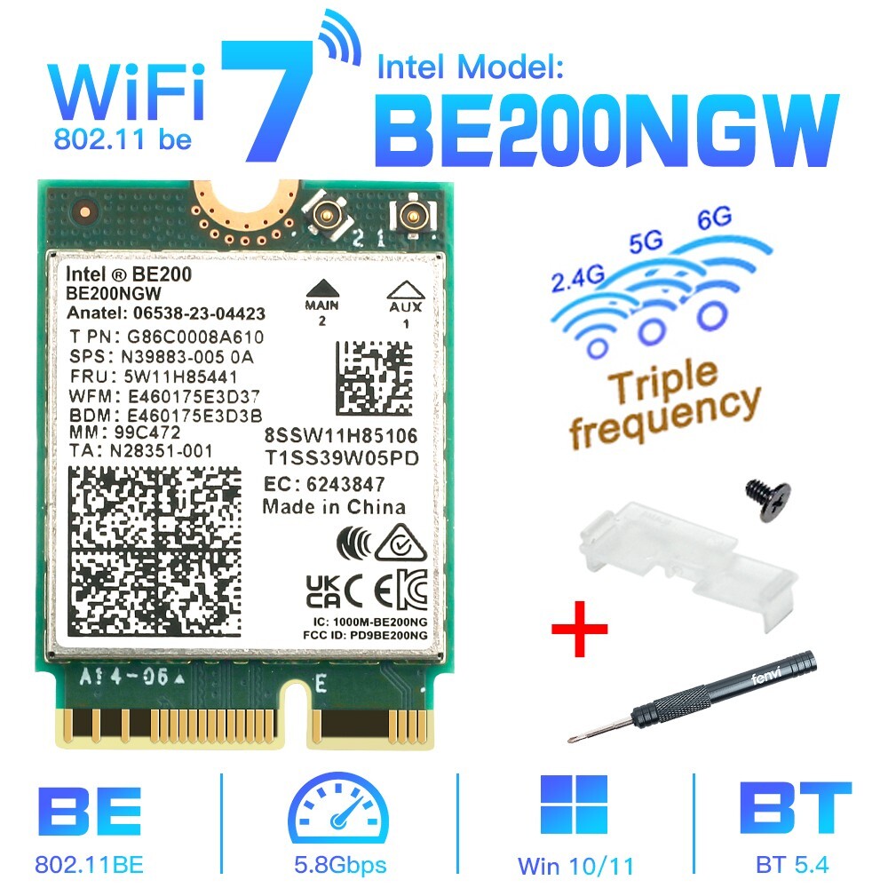 Intel BE200 WiFi 7 M.2 Key E Wireless Card Tri-Band Bluetooth5.4 Network Adapter