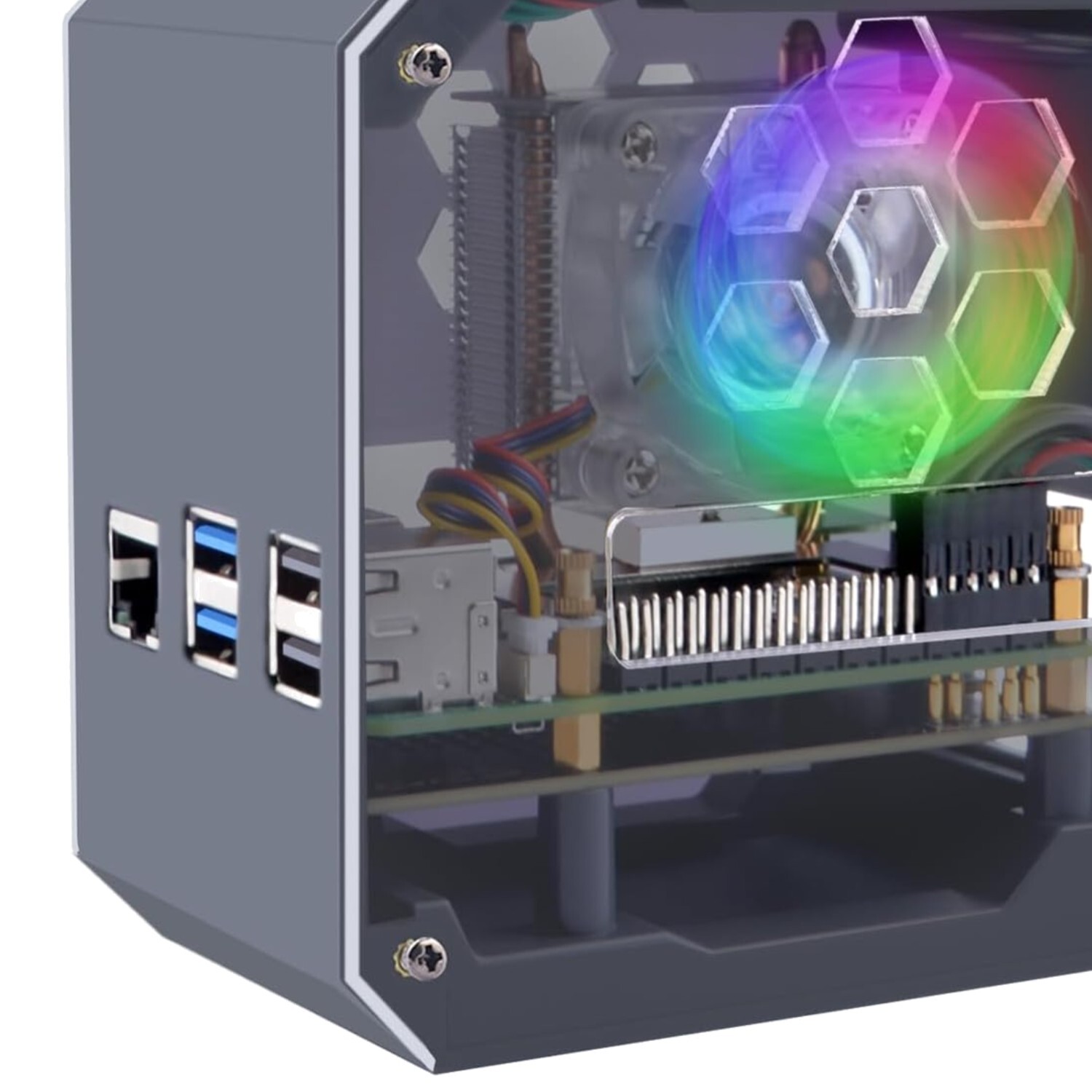 N07 NVMe MiniTower NAS Kit for Raspberry Pi 5 - Cooling and Display Features-^-