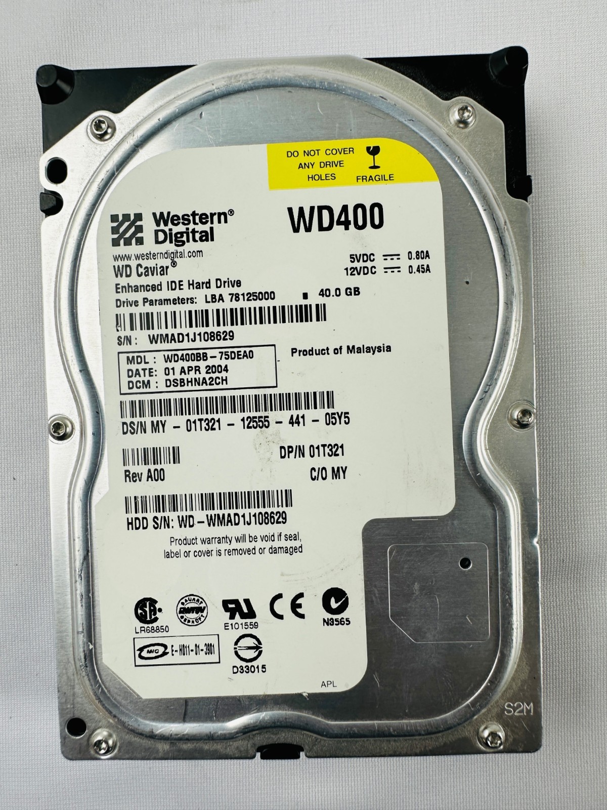 Western Digital WD400BB-75DEA0 Hard Drive