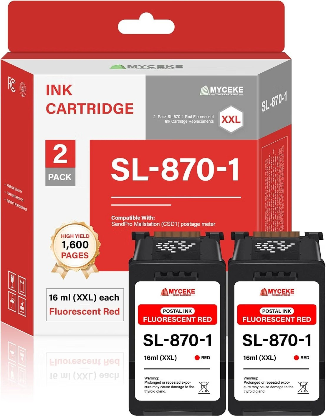SL-870-1 XXL Red Ink Cartridge High Yield Combo Pack (2-Pack) Compatible Pitney