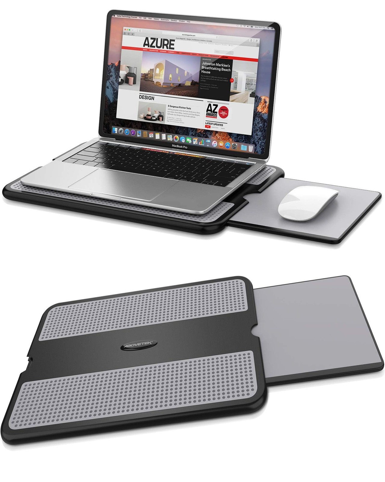 Portable Laptop Lap Desk w/Retractable Left/Right Mouse Pad Tray, Non-Slip He...