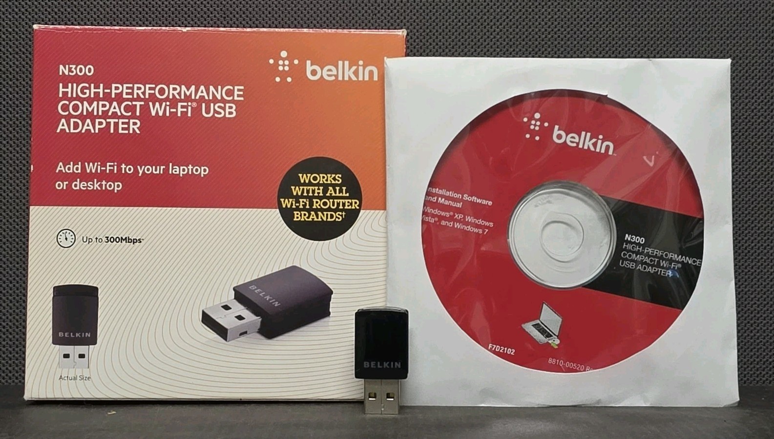 Belkin N300 F7D2102 High Performance Compact WiFi USB Adapter 300Mbps