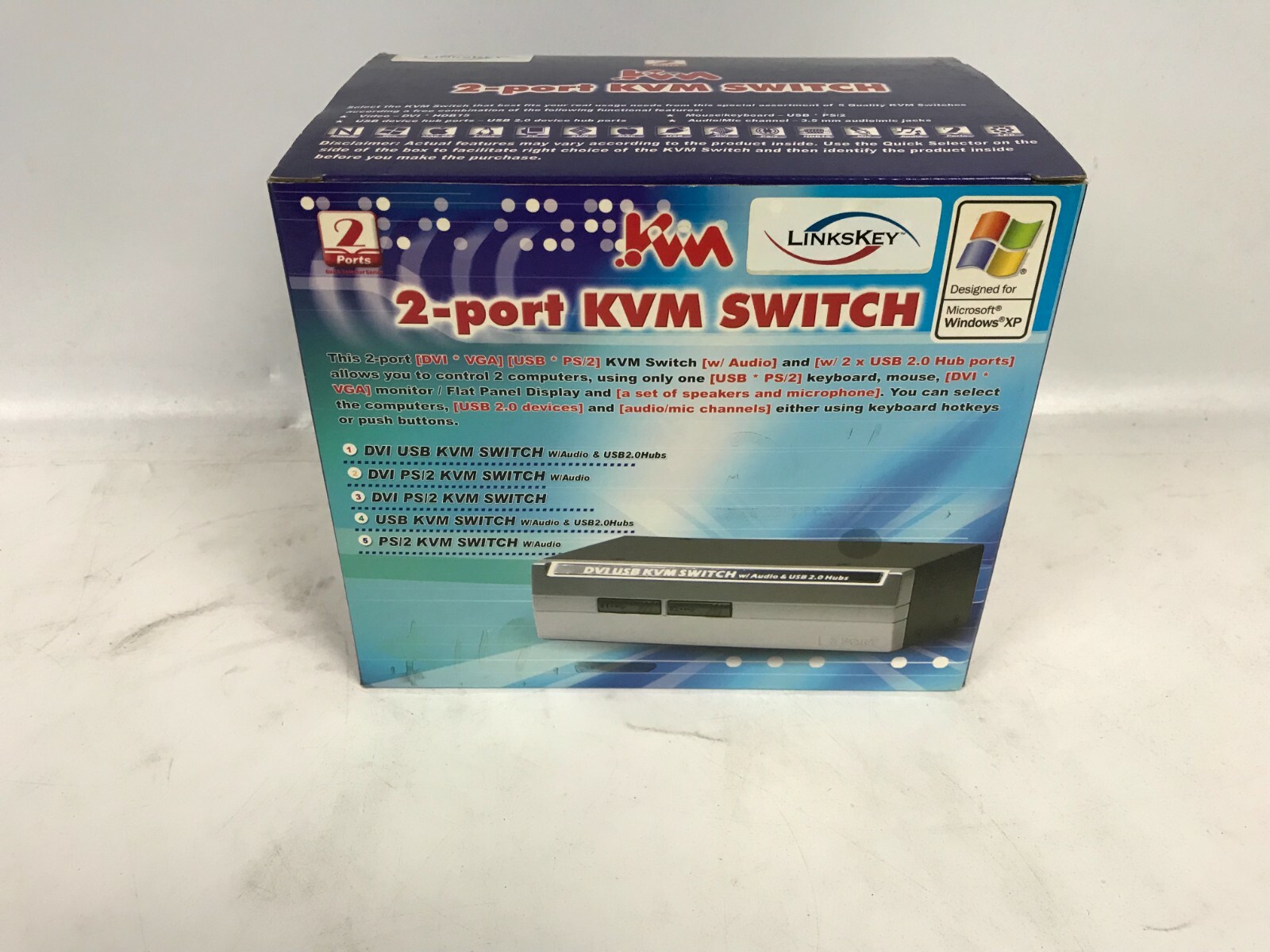 Linkskey 2-Port USB KVM Switch W/Audio & Microphone Switching DVI-202AU NIB