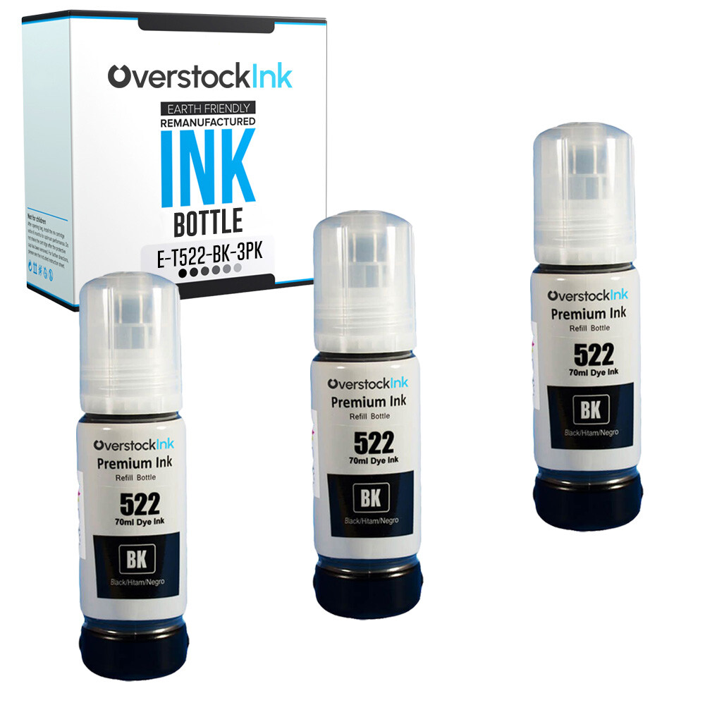 Compatible Epson T522BK Ink Bottles 3PK for EcoTank ET-2400, ET-2720, ET-2800