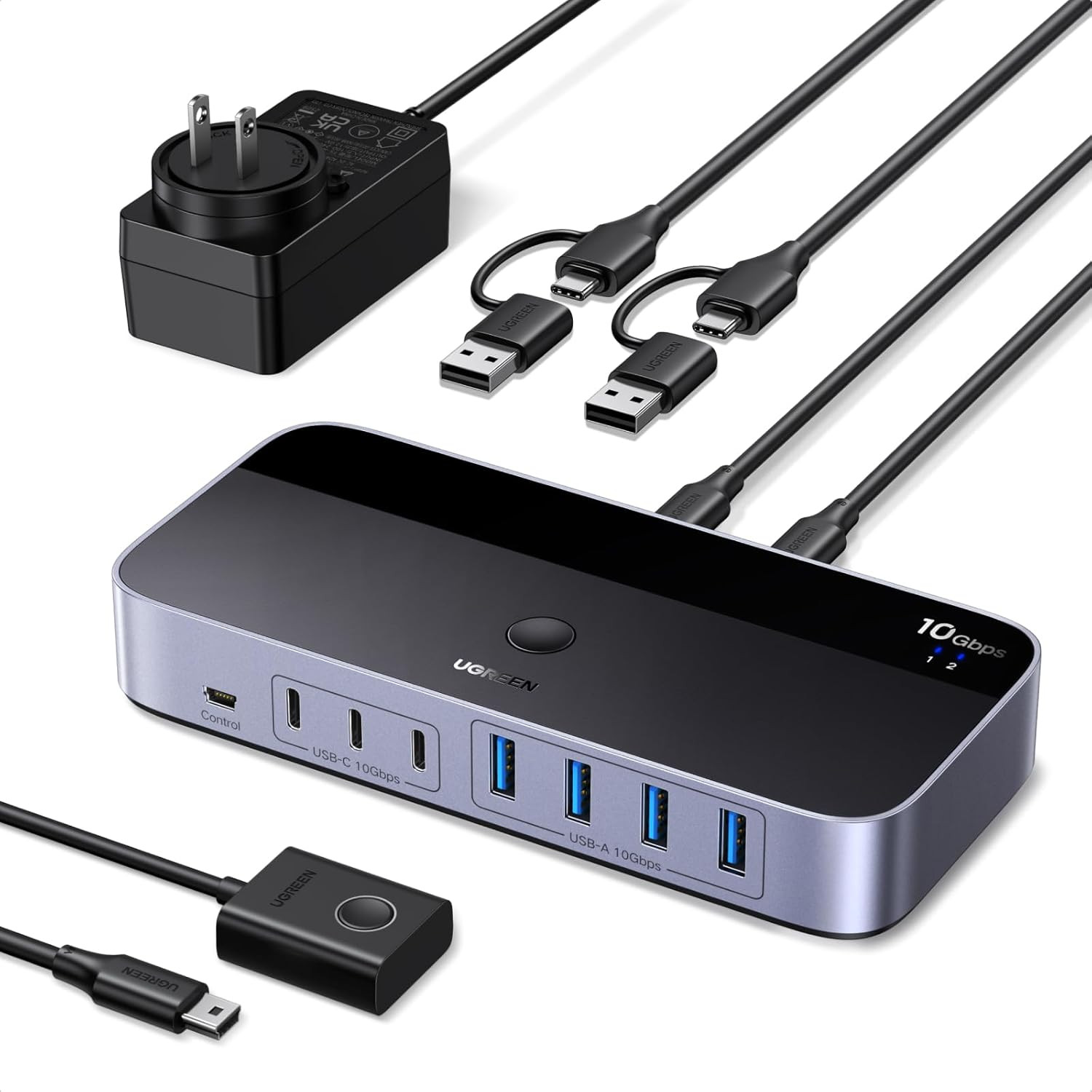 UGREEN 2-In 7-Out USB 3.2 Switch, 10 Gbps Switcher for a or C Computers Sharing