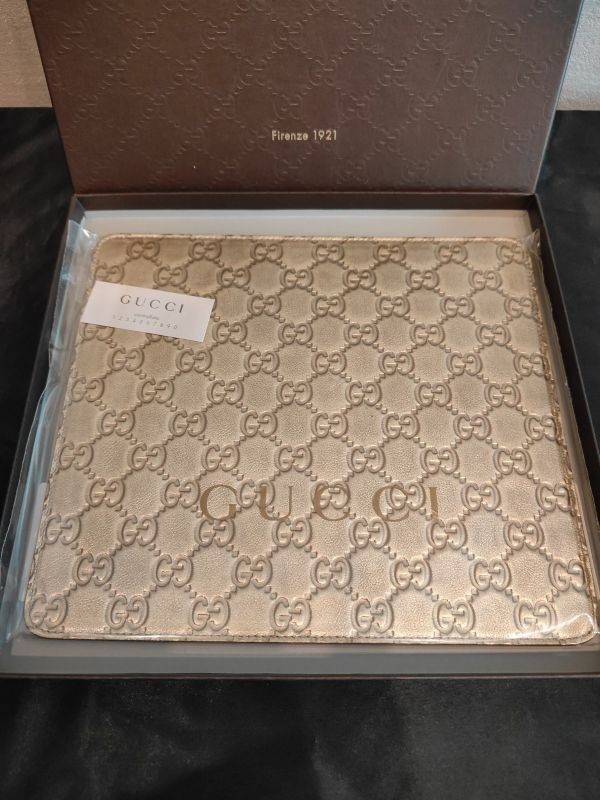 Gucci Leather Mouse Pad GG Monogram Gold Vintage Authentic Deadstock Not Used