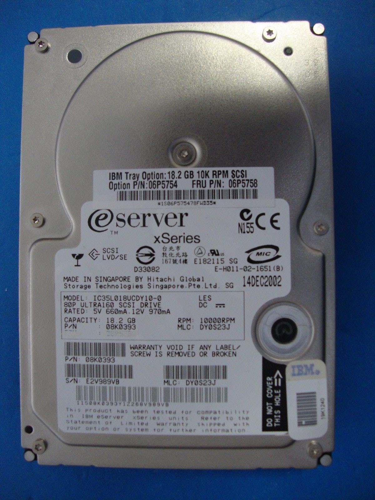 IBM eSERVER xSERIES SCSI 18.2GB Hard Drive 10K RPM 06P5758 IC35L018UCDY10 Tested