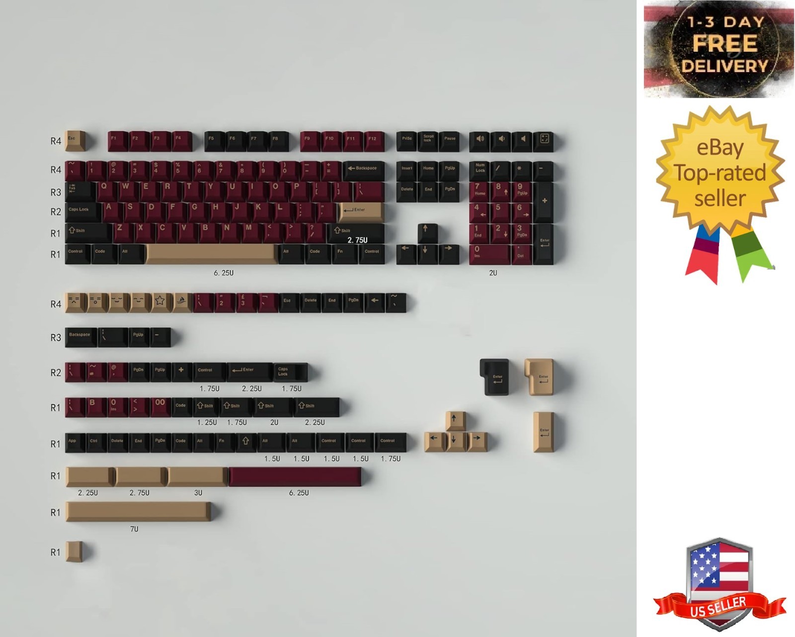 173 Keys Double Shot Keycaps Cherry Profile Red Samurai Keycaps Set Fit for 6...