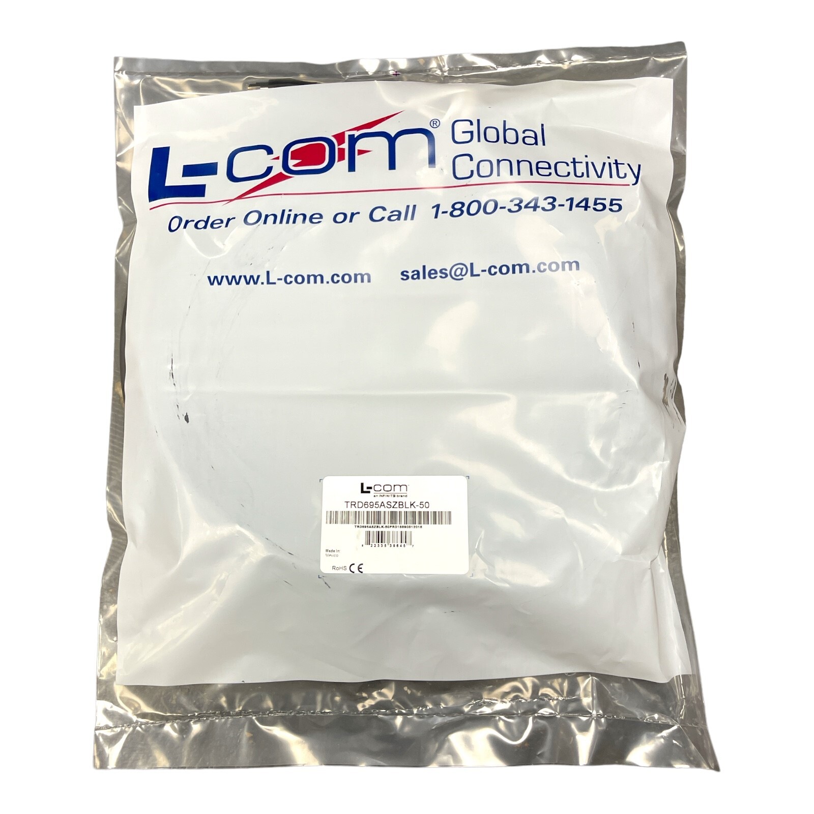 L-COM TRD695ASZBLK-50 LSZH Shielded Cat 6a RJ45 Cable 26AWG Strand Black 50' NEW