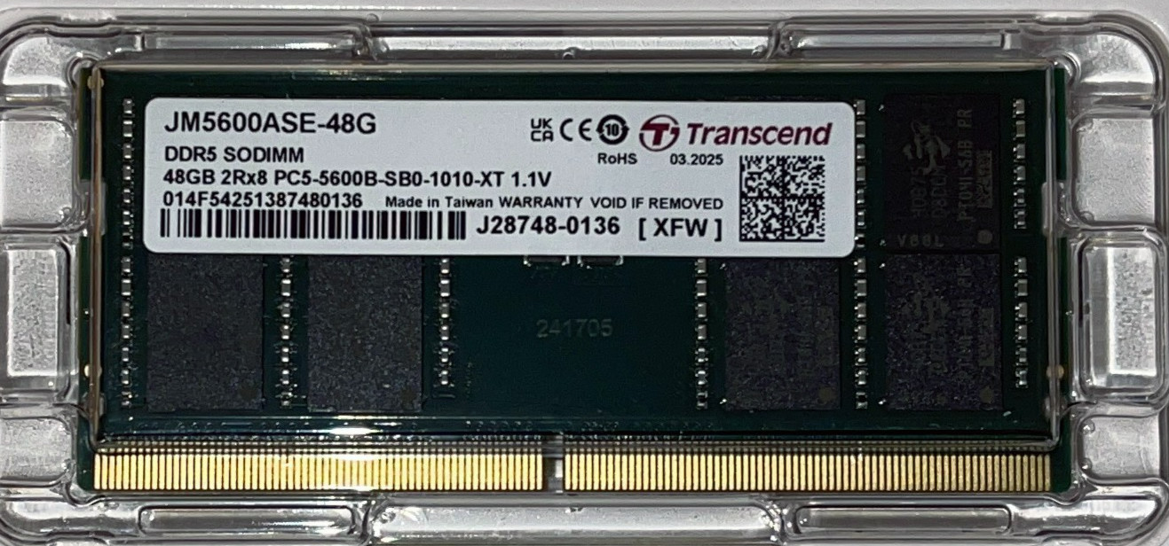 Transcend JetRam 48GB 5600MHz PC5-44800 Non-ECC Unbuffered Laptop DDR5 SODIMM