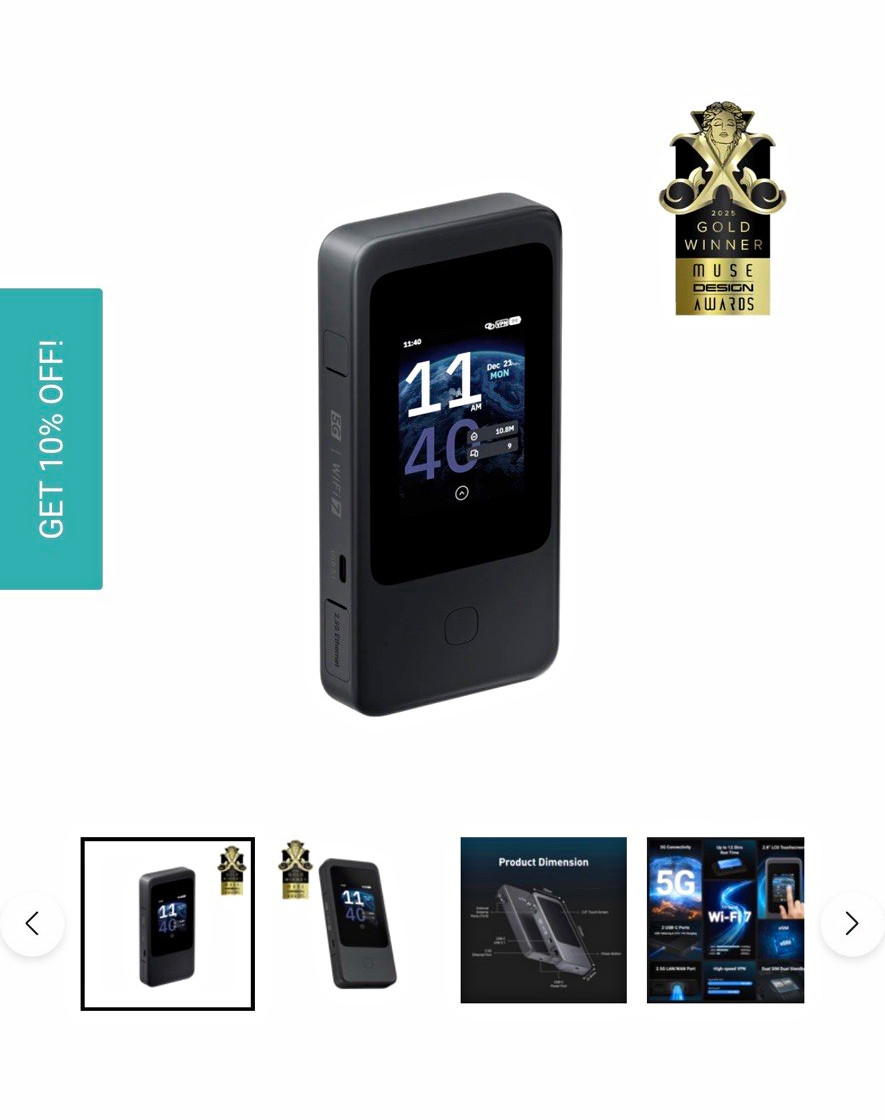 GL.iNet Mudi 7 (GL-5800EU), 5G NR Tri-band Wi-Fi 7 Travel Router