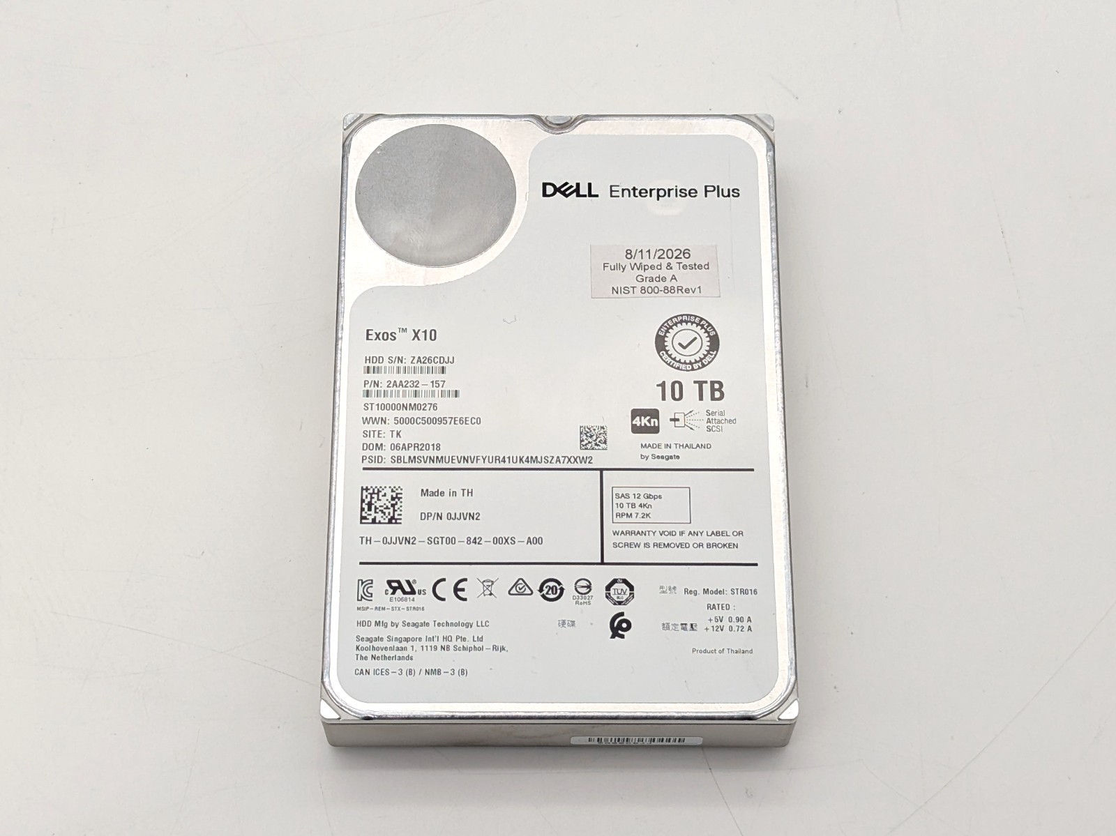 Dell Enterprise Plus Exos X10 10TB 3.5" SAS HDD ST10000NM0276 100%-Wiped/Tested