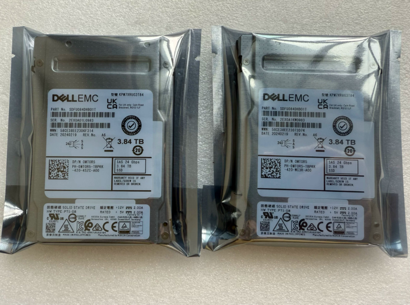 Dell EMC 3.84TB SAS 24G RI SFF 2.5" SSD Kioxia PM7-R KPM7XRUG3T84 0MT0R5 MT0R5