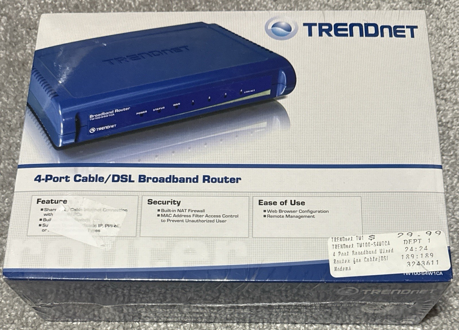 Trendnet 4-port High Speed Cable DSL Broadband Router Model TW100-S4W1CA