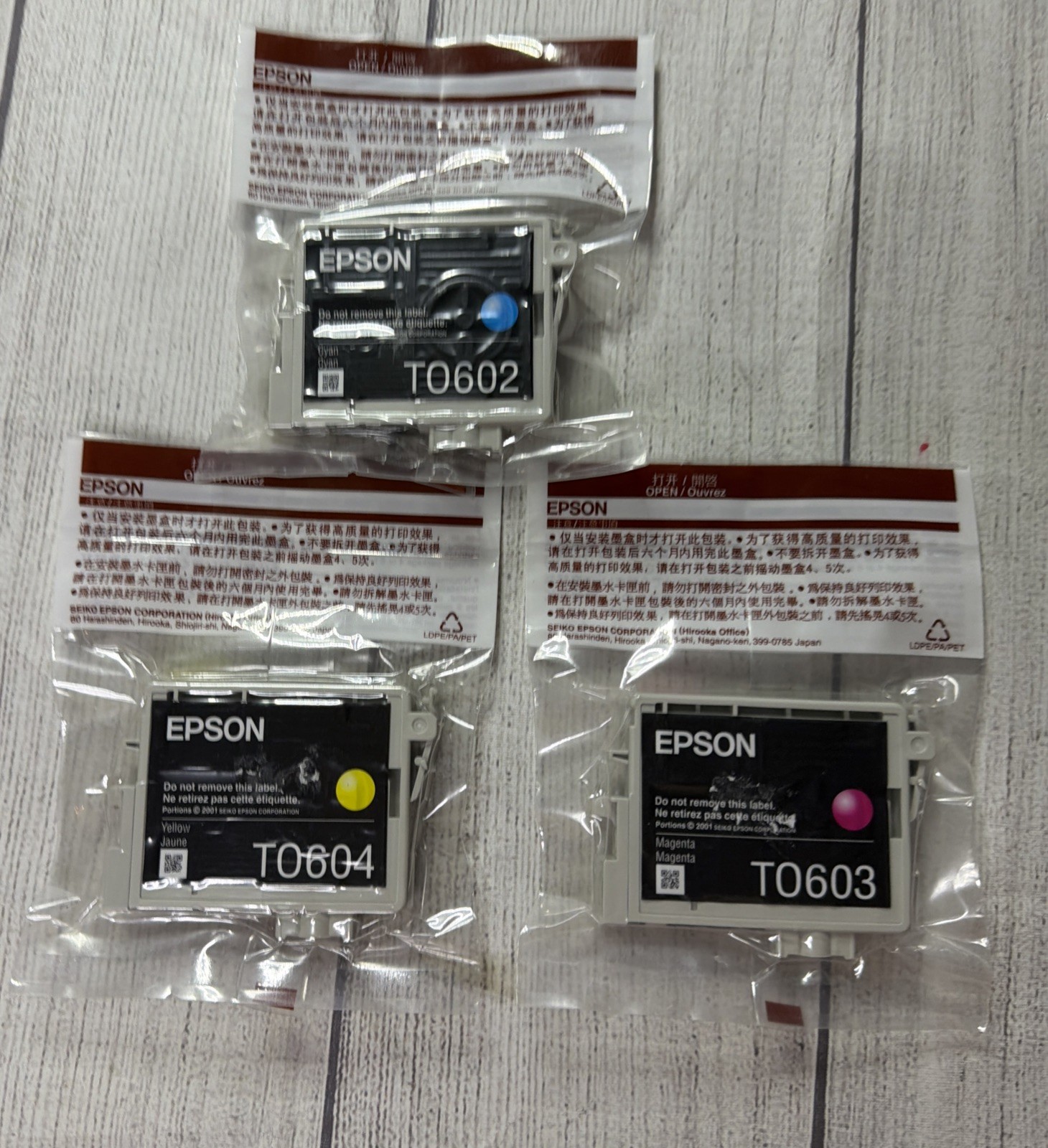 Set Of 3 Sealed Genuine Epson 60 Ink TO602 TO603 TO604 T060220 T060320 T060420