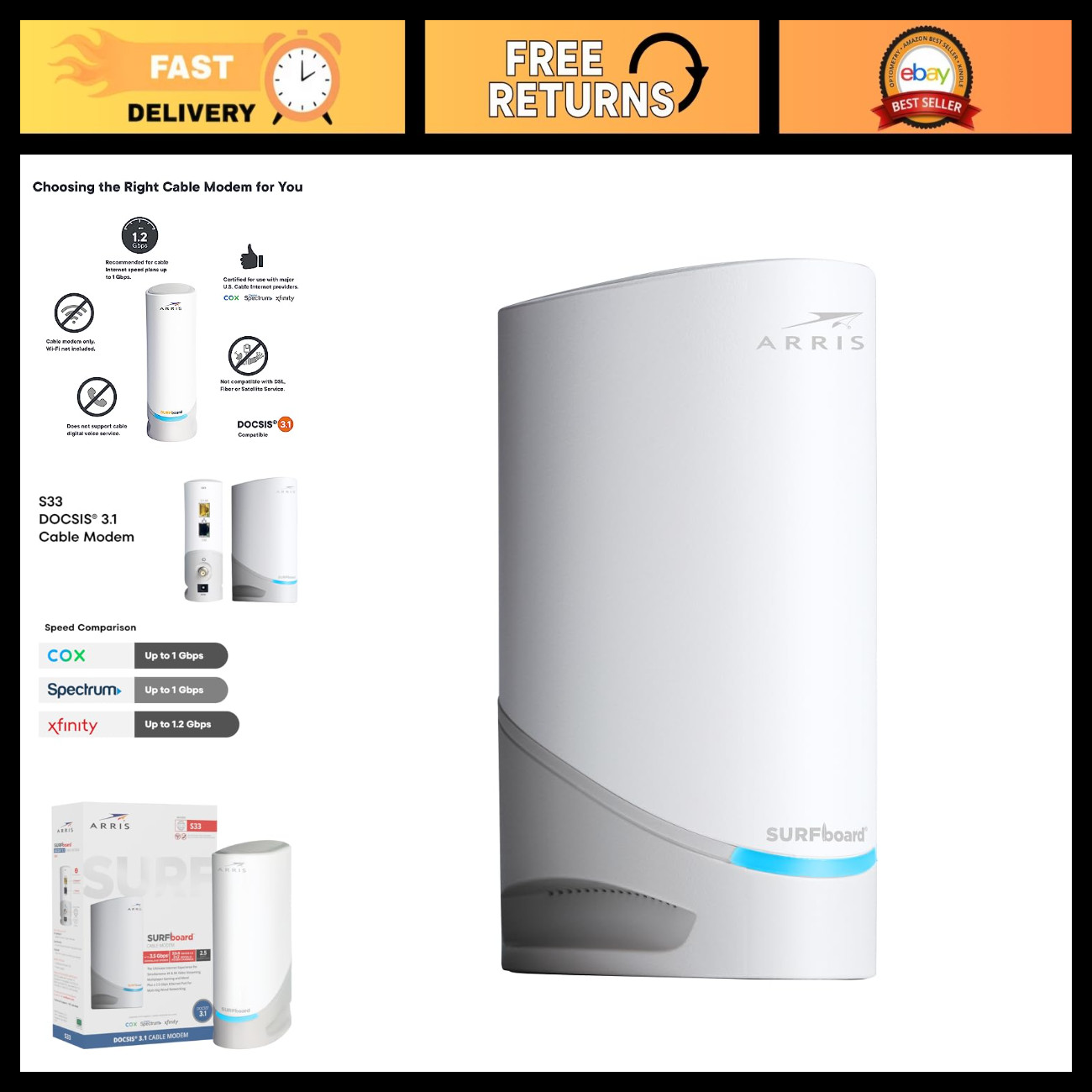 Multi-Gigabit DOCSIS 3.1 Cable Modem for Xfinity, Cox, Spectrum - 2.5 Gbps, Rene