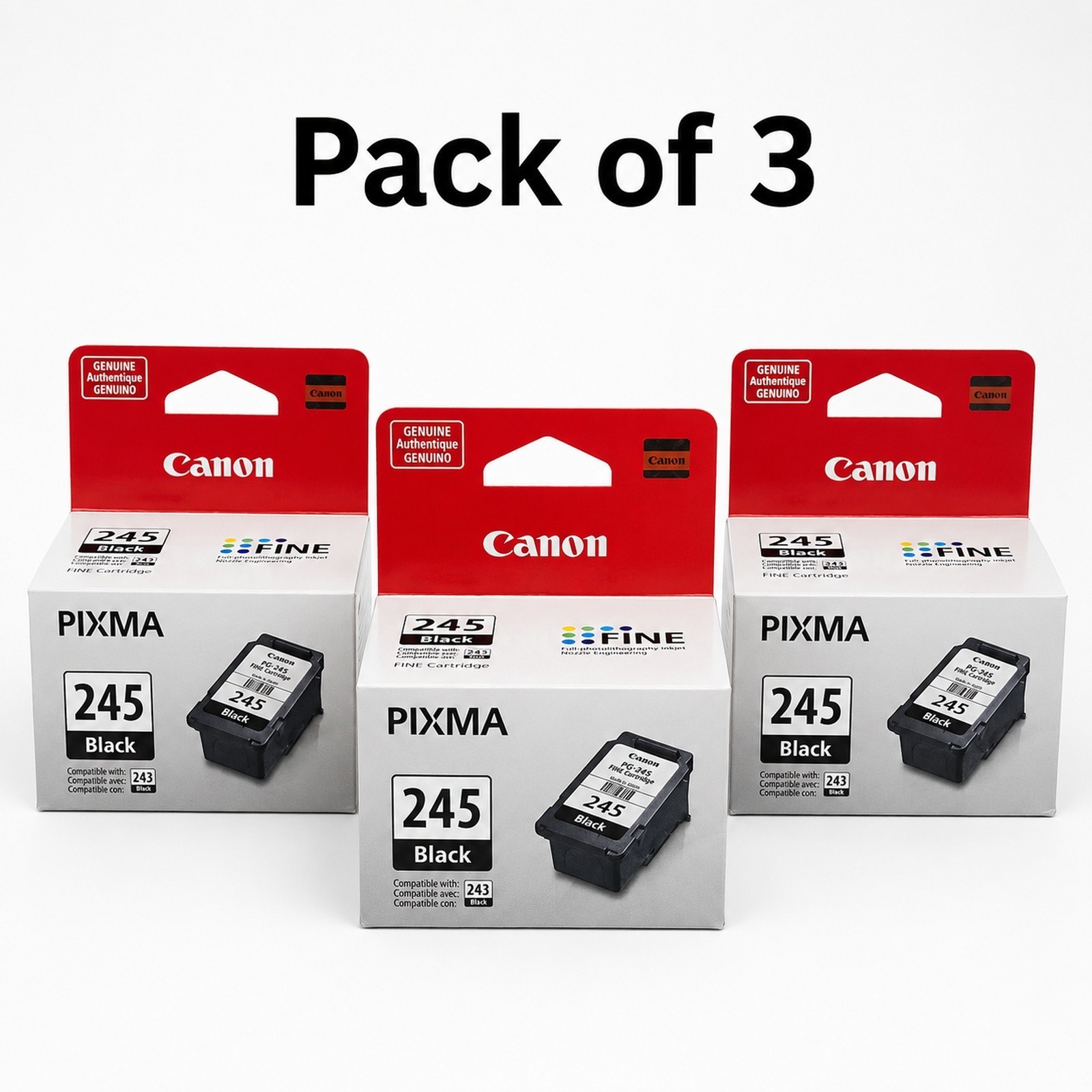 3 Pack Genuine Canon PG-245 Black Ink Cartridges PIXMA 245 OEM New Sealed