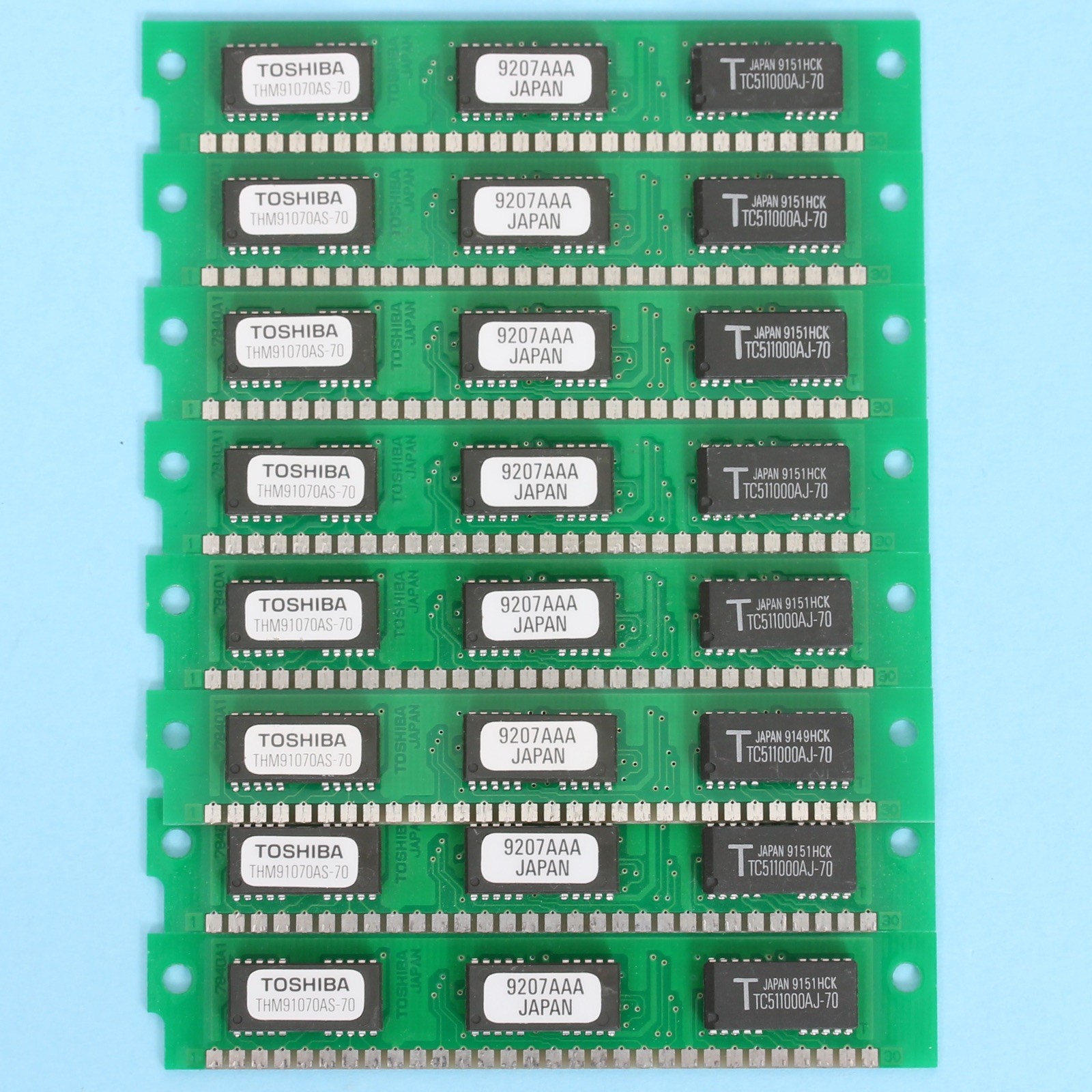 30 Pin 8MB RAM (8x 1MB Modules) Parity 5V 70ns Toshiba Memory *TESTED w/ REPORT*