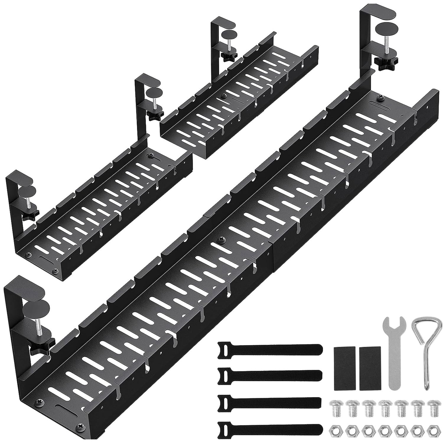 31Inch Extendable Under Desk Cable Management Tray, Black Metal Cable Managem...