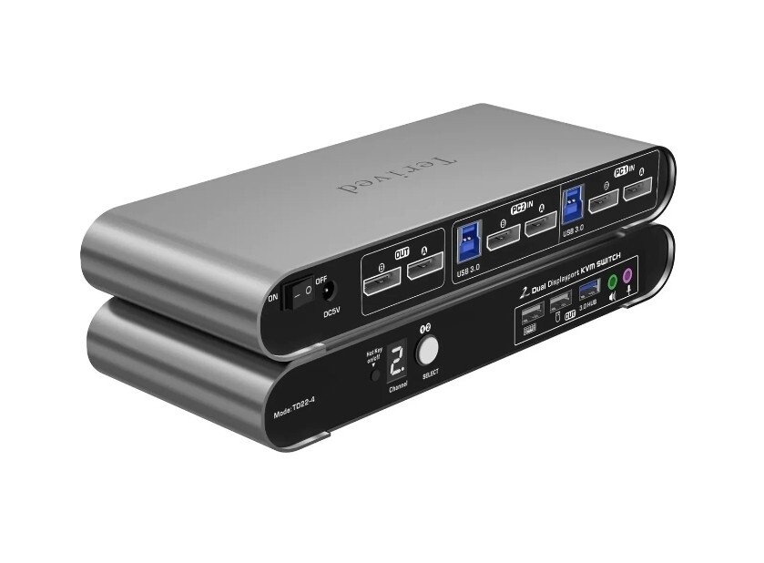 Terived 2 Port DP USB 3.0 Automatic KVM Switch Two Computers 1 Display Port.  69