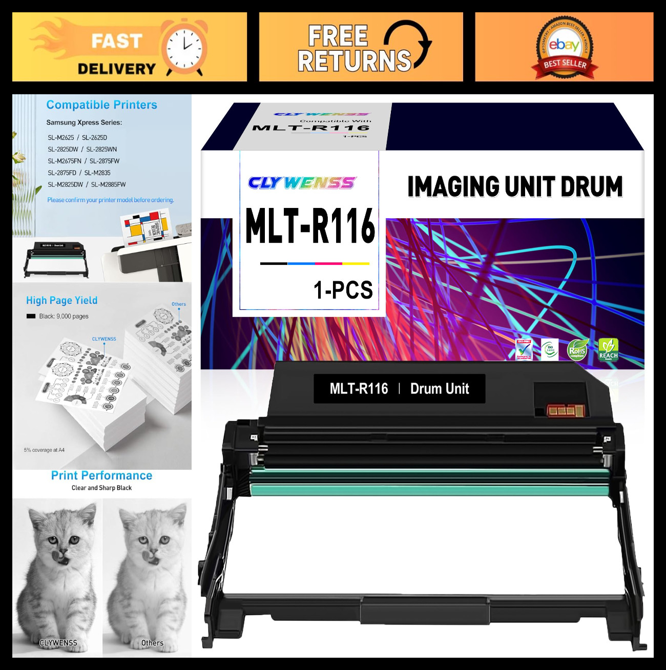 Drum Unit Replacement Compatible with Samsung MLT-R116, MLT-D116L for Printers
