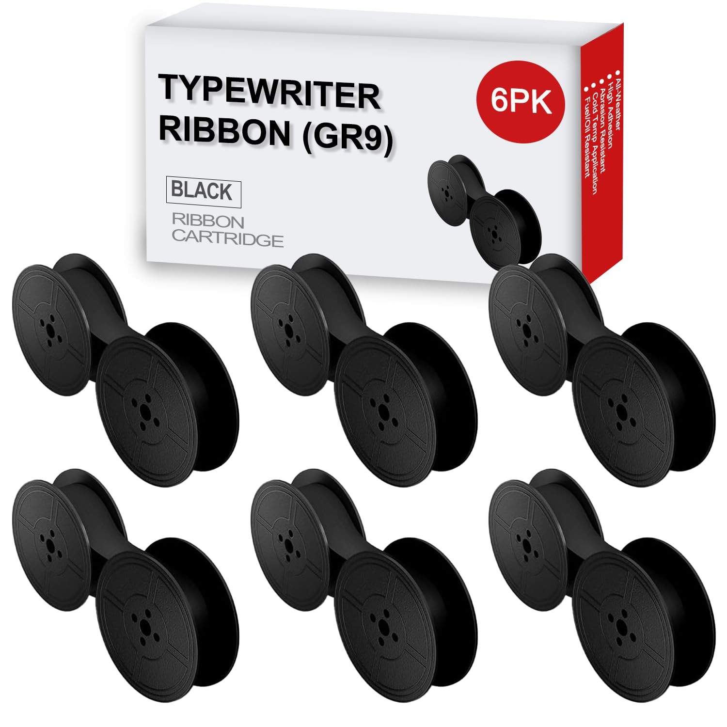 Typewriter Ribbon Twin Spool 2" Spool Diameter 1/2" Wide GR9 Black 6 Pack
