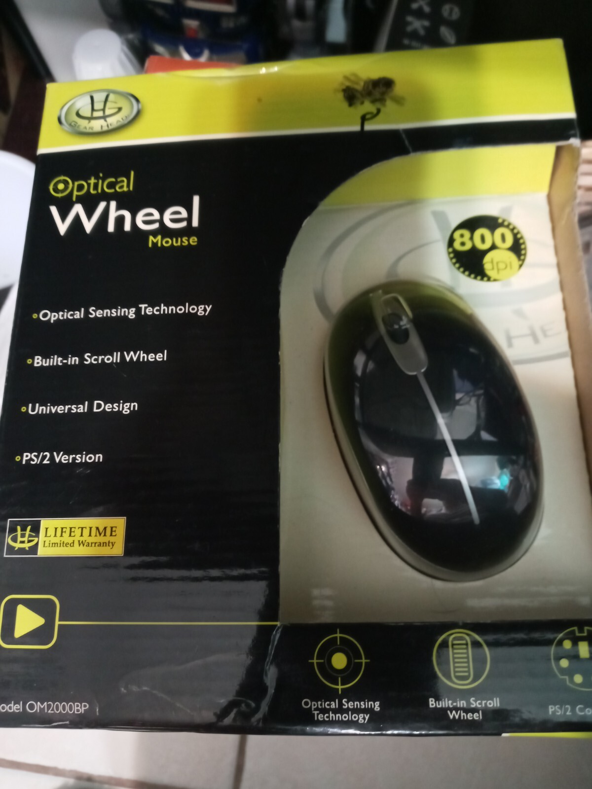 Gear Head Laser Scroll Mouse Built In Scroll Wheel Model PS/2 800 dpi