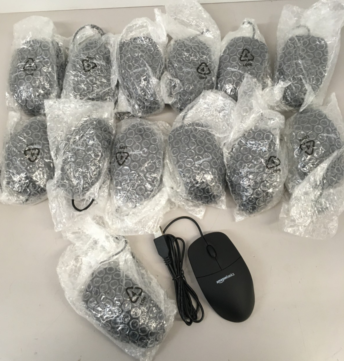 Lot of 14 Amazon Basics 3-Button USB Wired Mouse with Scrolling - Black