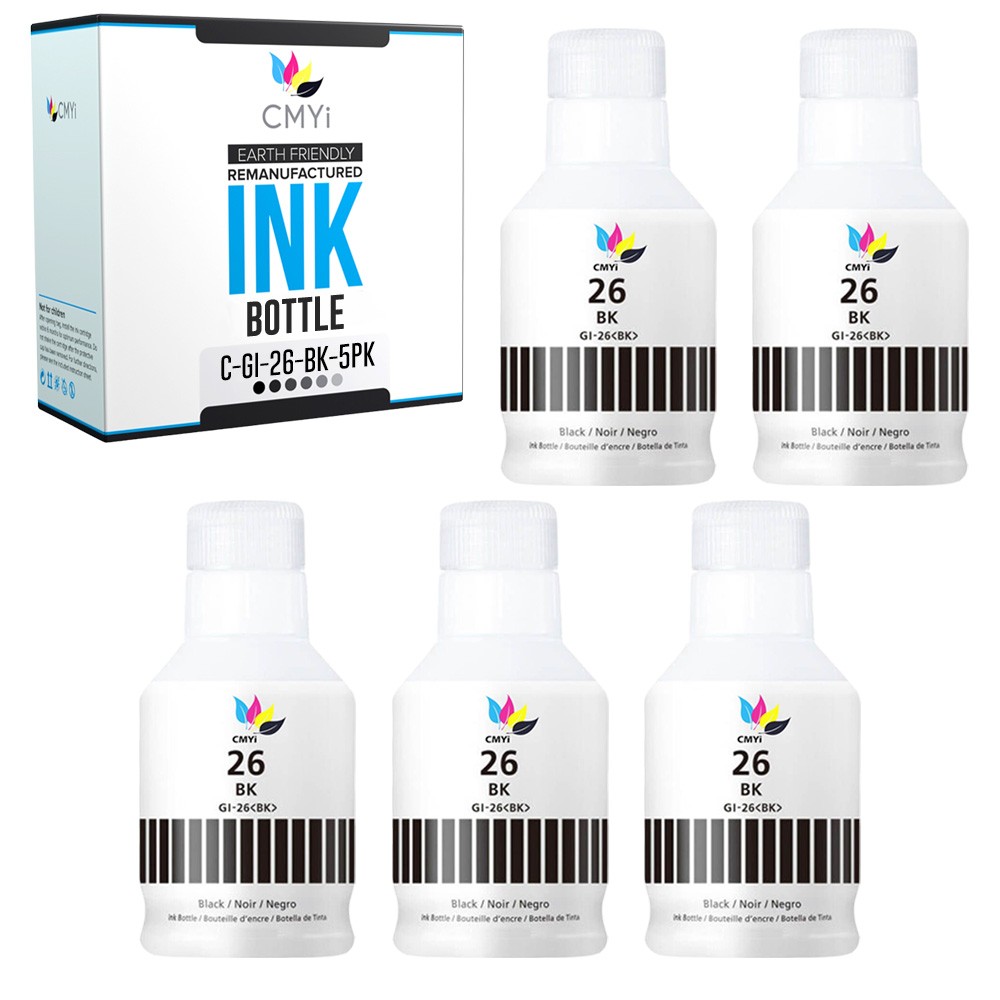 CMYi 5PK Compatible GI-26 Black Ink Refill for Canon MAXIFY GX3020 GX5020 GX5550