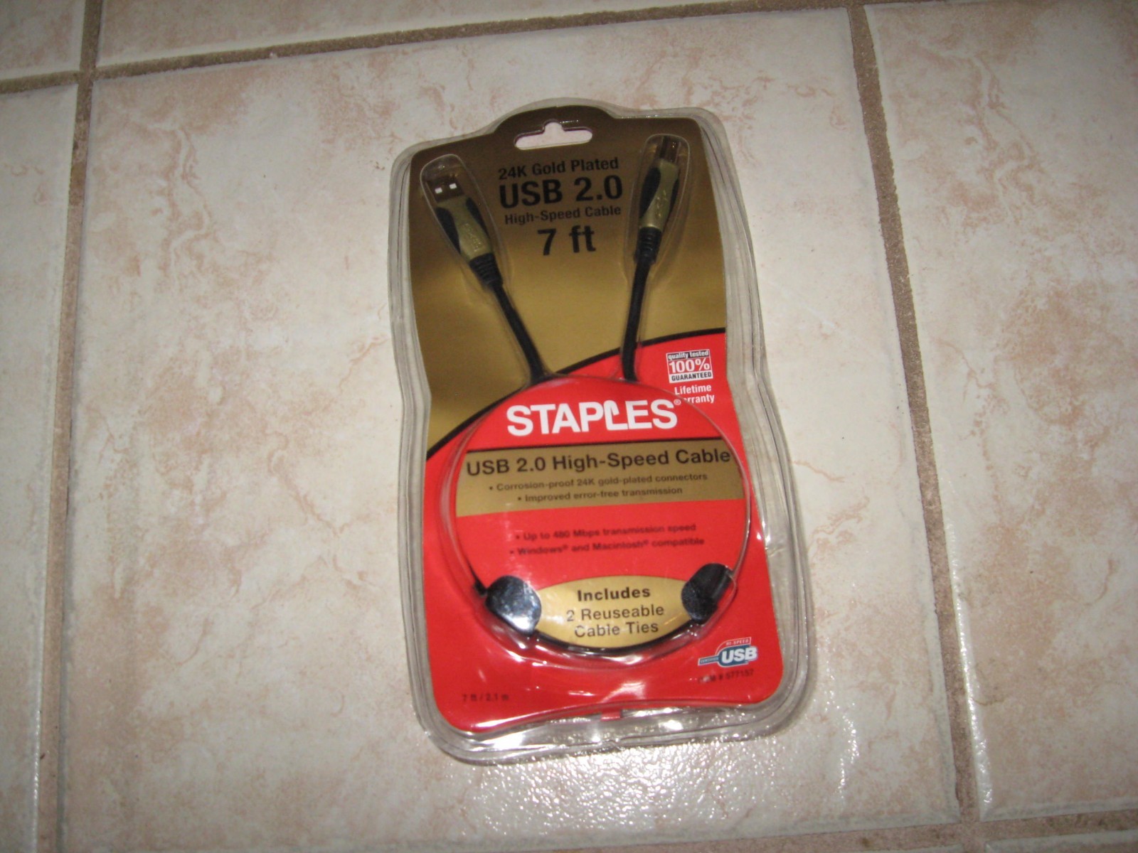 NEW STAPLES 24K Gold Plated 7 ft USB 2.0 High Speed Computer Cable 577157