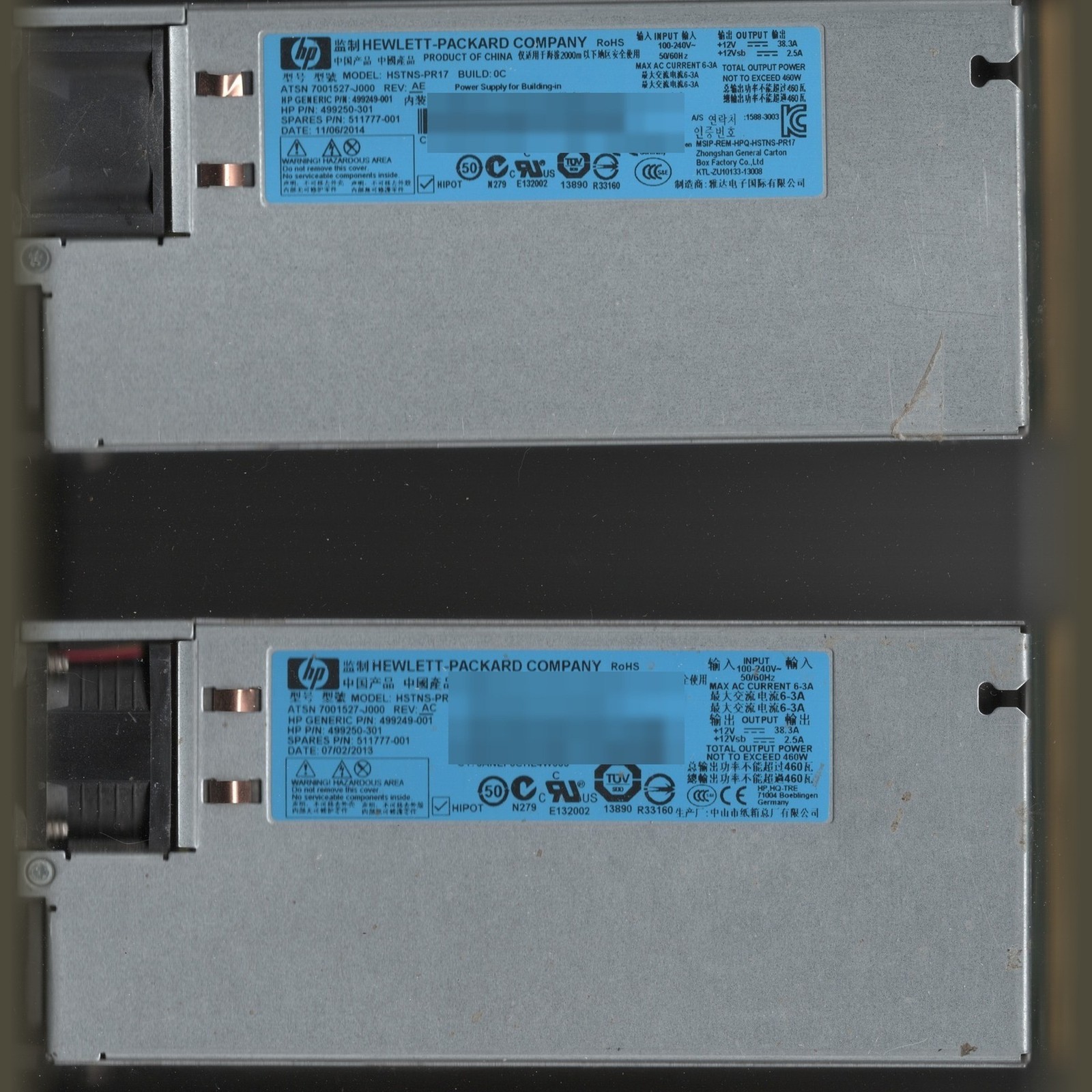 Lot of 2 HP 460W Common Slot Gold PSU 511777-001 499250-301 HSTNS-PR17 G6 G7