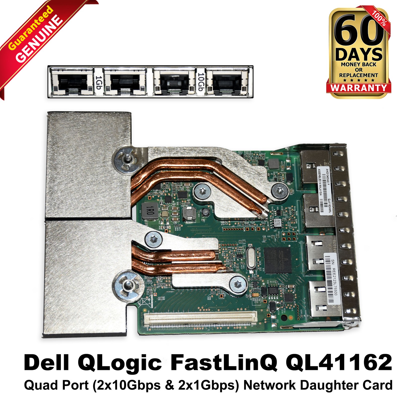 Dell QLogic FastLinQ QL41162 Quad-Port 2x10Gbps & 2x1Gbps Daughter Card 0D1WT