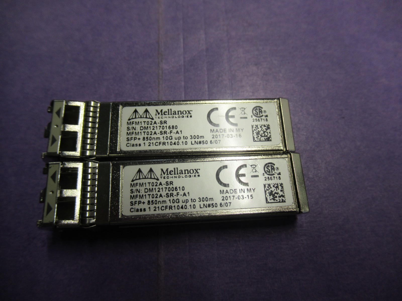 Lot of 2 Mellanox MFM1T02A-SR A1 MFM1T02ASR FTLX8571D3BCL-ME SFP+SR 850nm 10G