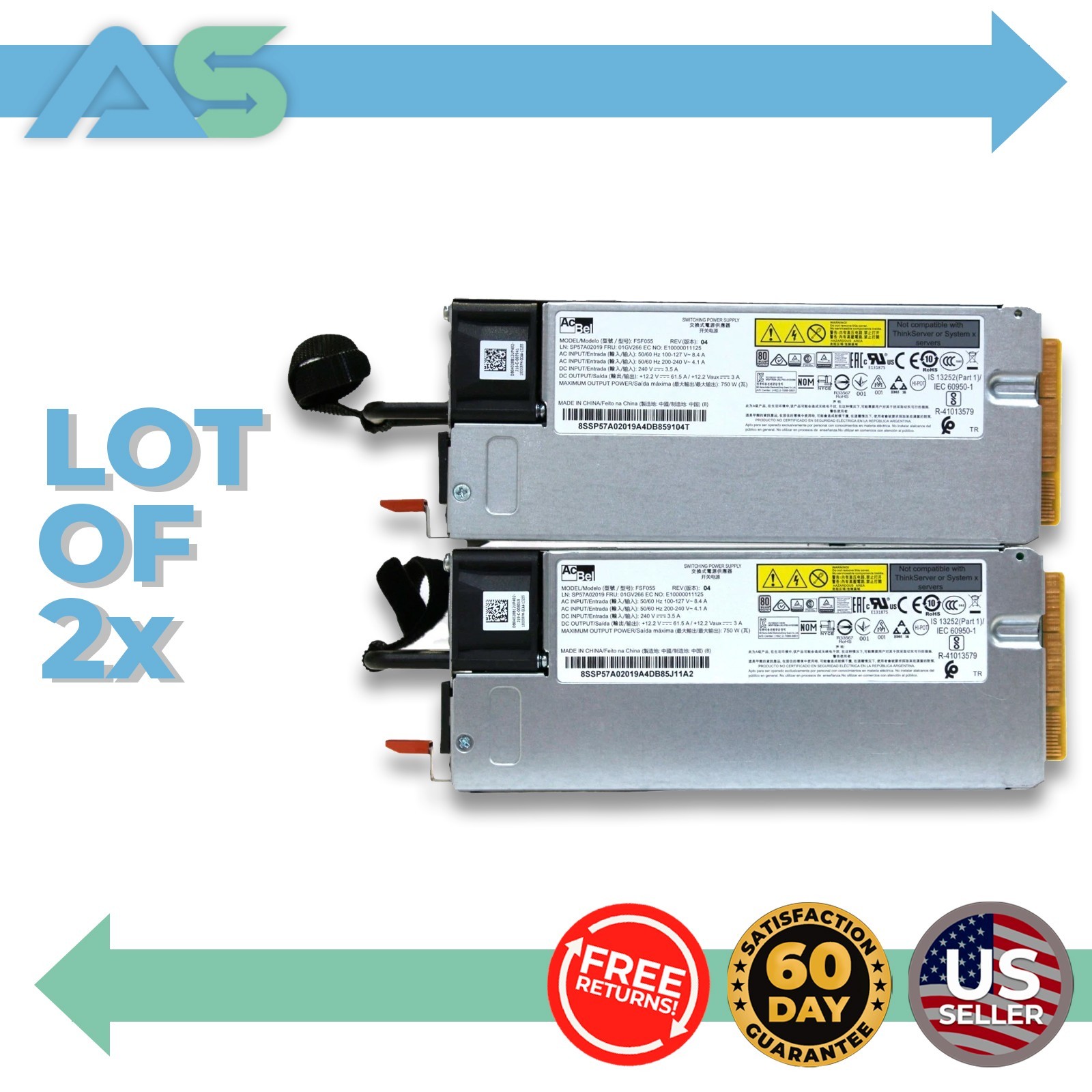 Lenovo 750W Switching Power Supply for ThinkSystem | FSF055 | Lot of 2