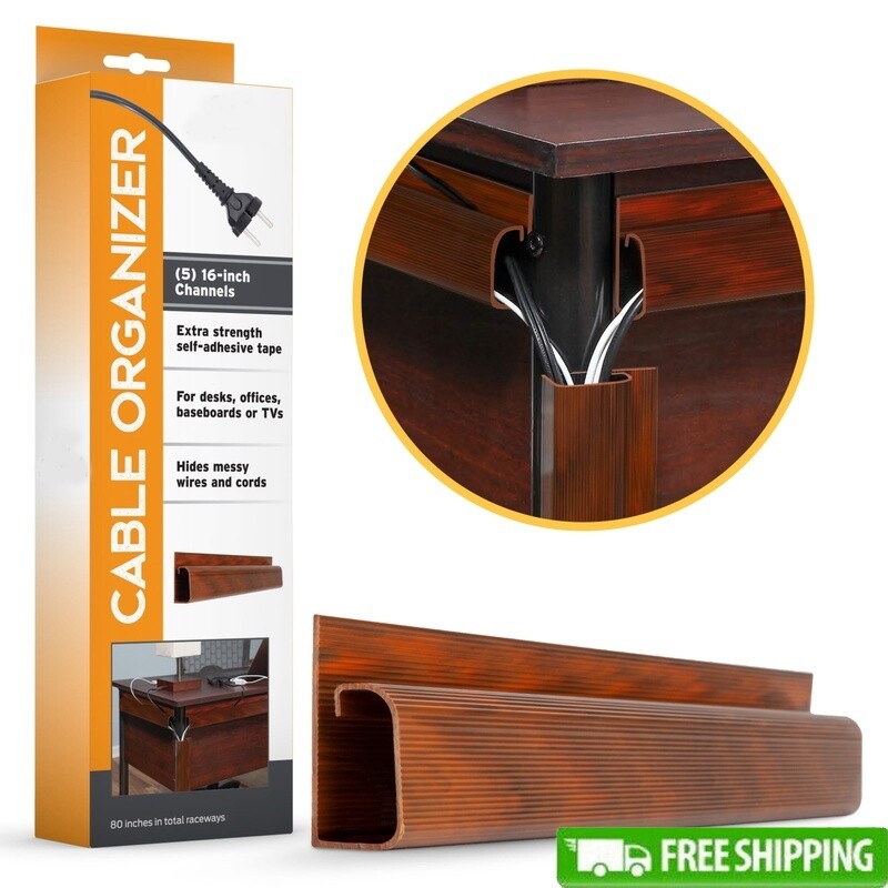 J Channel Desk Cable Organizer Kit 5 Wood Grain Raceways Extra Strength Tape New