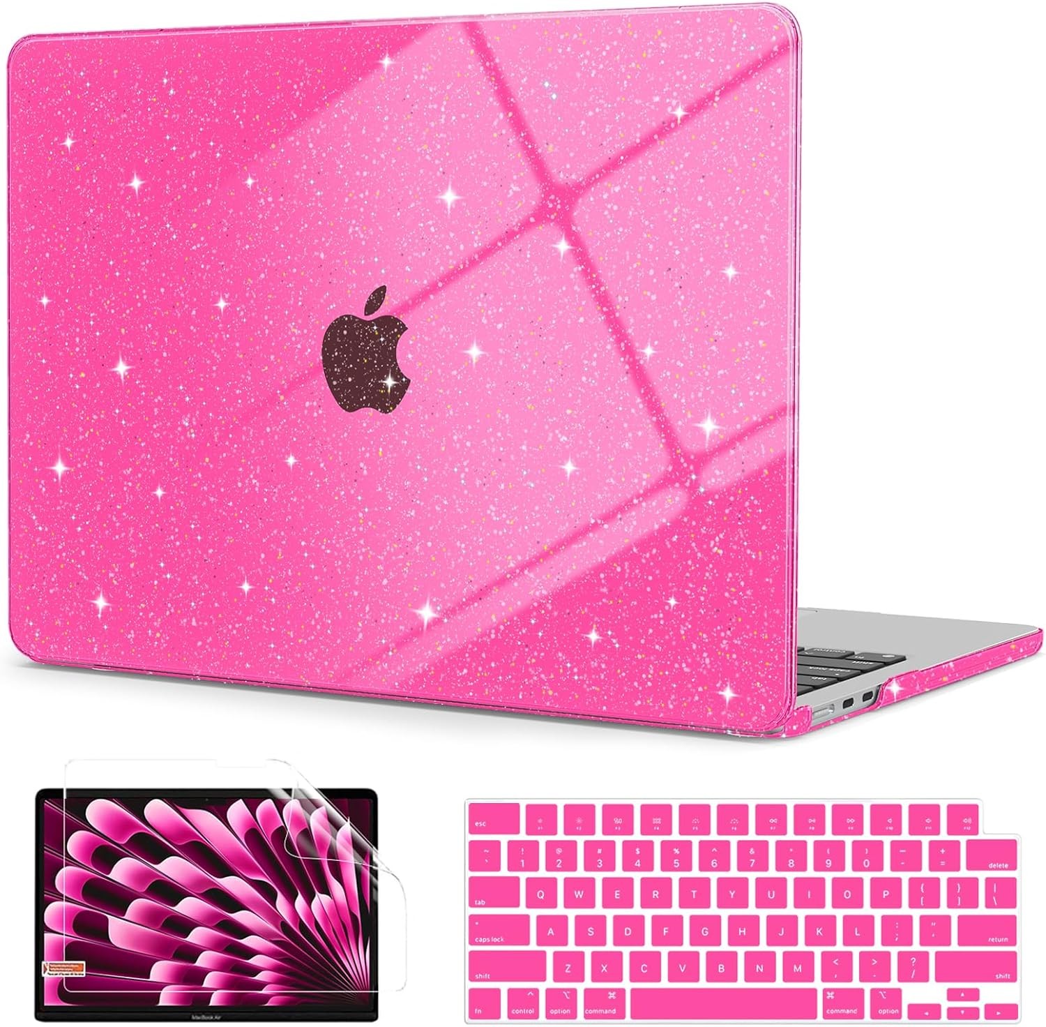 Screen Protector for MacBook Air 13 inch - Glitter Plastic, Hard Shell, Hot Pink