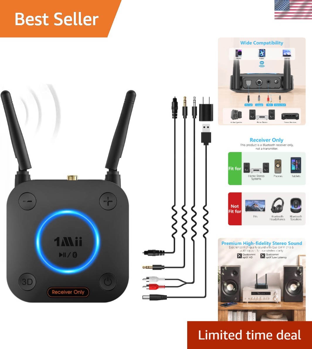 B06Pro Bluetooth Receiver - Long Range, aptX HD, Voice Control & Multiple Inputs