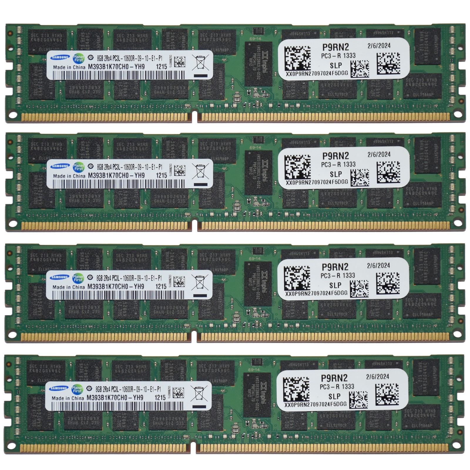 Samsung 32GB 4x8GB PC3L-10600R 1333MHz CL9 2Rx4 DDR3 Server RAM M393B1K70CH0-YH9
