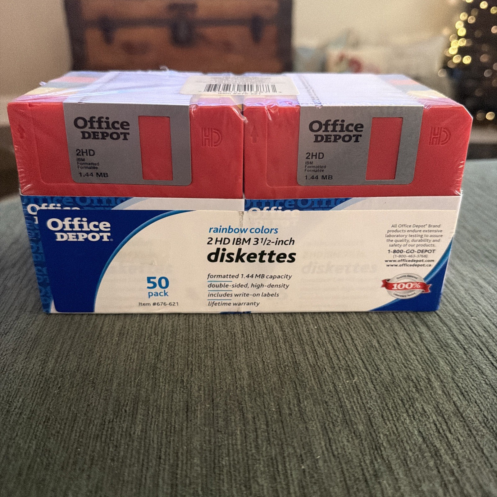 50 Pack 2HD 3.5" IBM Formatted 1.44 MB Diskettes Rainbow Colors Office Depot