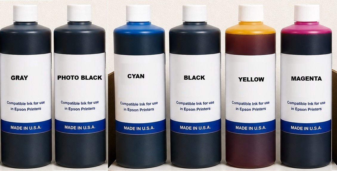 6 Liters  COMPATIBLE BULK INK REFILL FOR  Epson EcoTank L8180 L8160 C-Y-M-K-G-PK